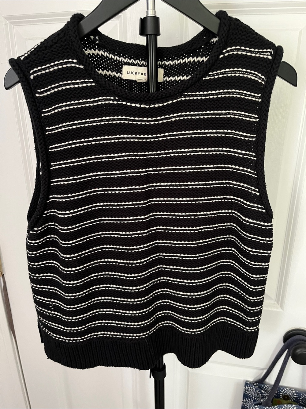 Lucky Brand Black & White Striped Knit Sleeveless Tank